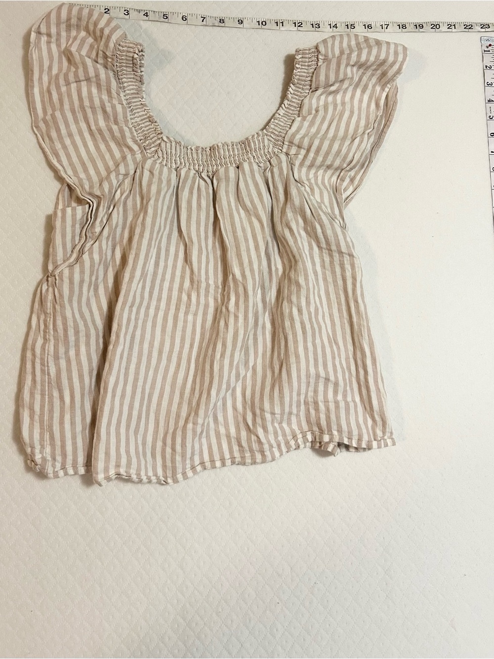 A New Day Beige White Striped Flutter Sleeve Top – Casual Summer